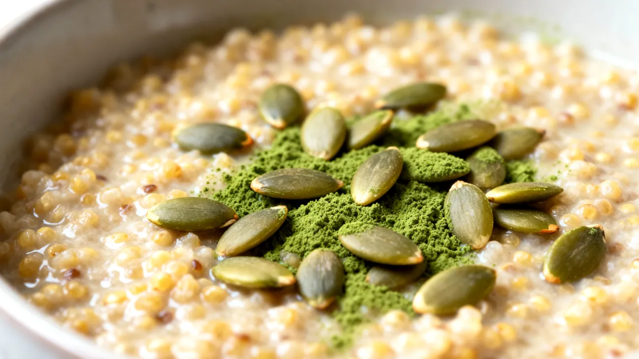Porridge di quinoa con semi di zucca e spirulina"