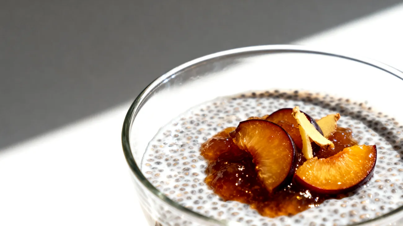 Budino di semi di chia con composta di prugne e zenzero"