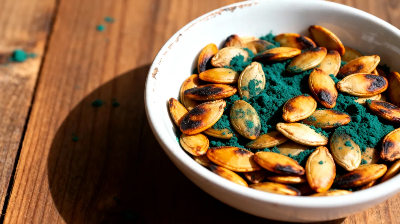 Mix di semi di zucca tostati con spirulina in polvere"