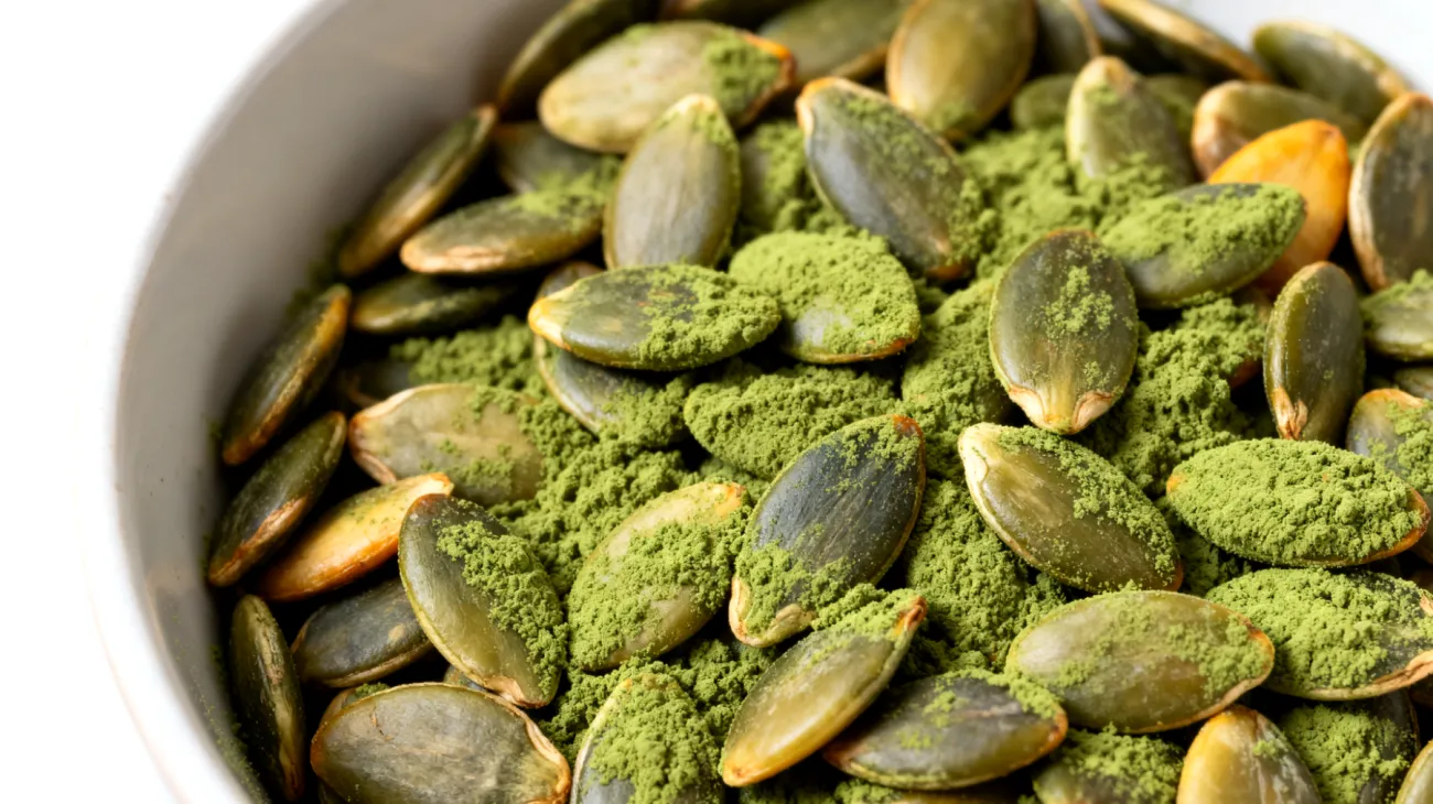 Semi di zucca tostati con alghe spirulina in polvere"